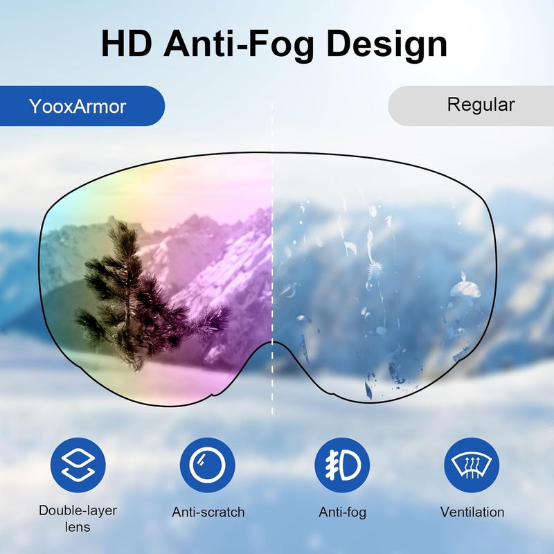 YooxArmor OTG Kids Ski Goggles Kids Snowboard Goggles for Boys Girls Toddler Youth Kid Snow Goggles Anti-Fog UV400 Protection - Image 2